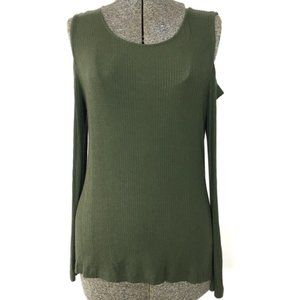 DREW Ribbed Cold Shoulder Long Sleeve Green Sz M